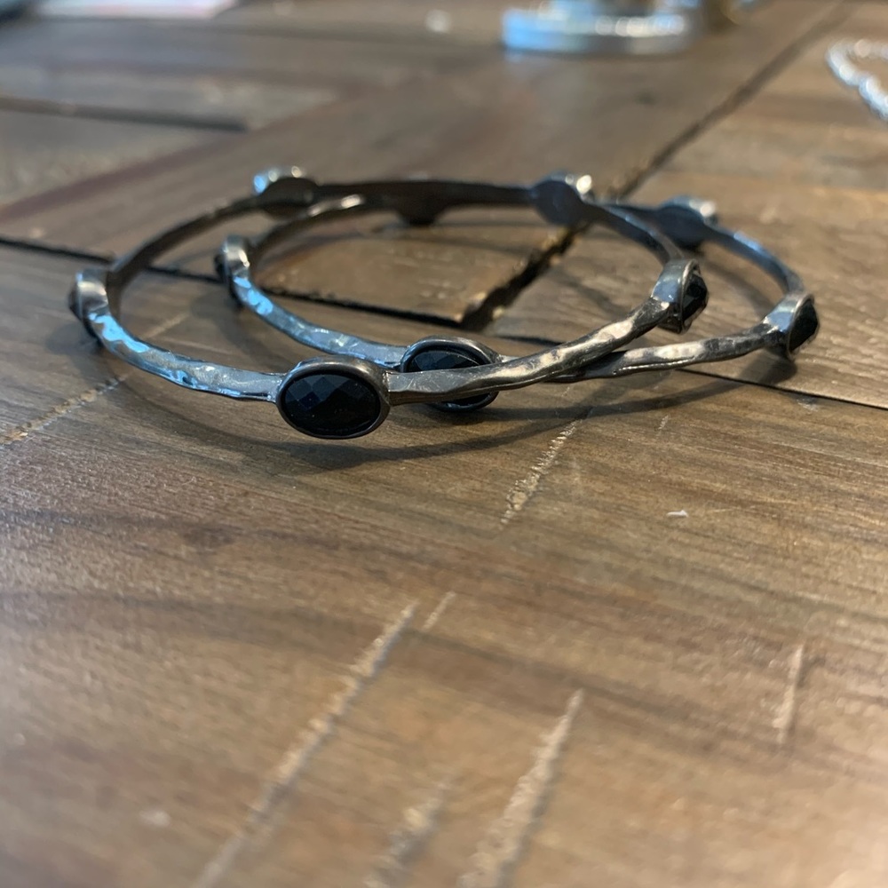 Silver Bangle bracelets with Black Onyx Stones